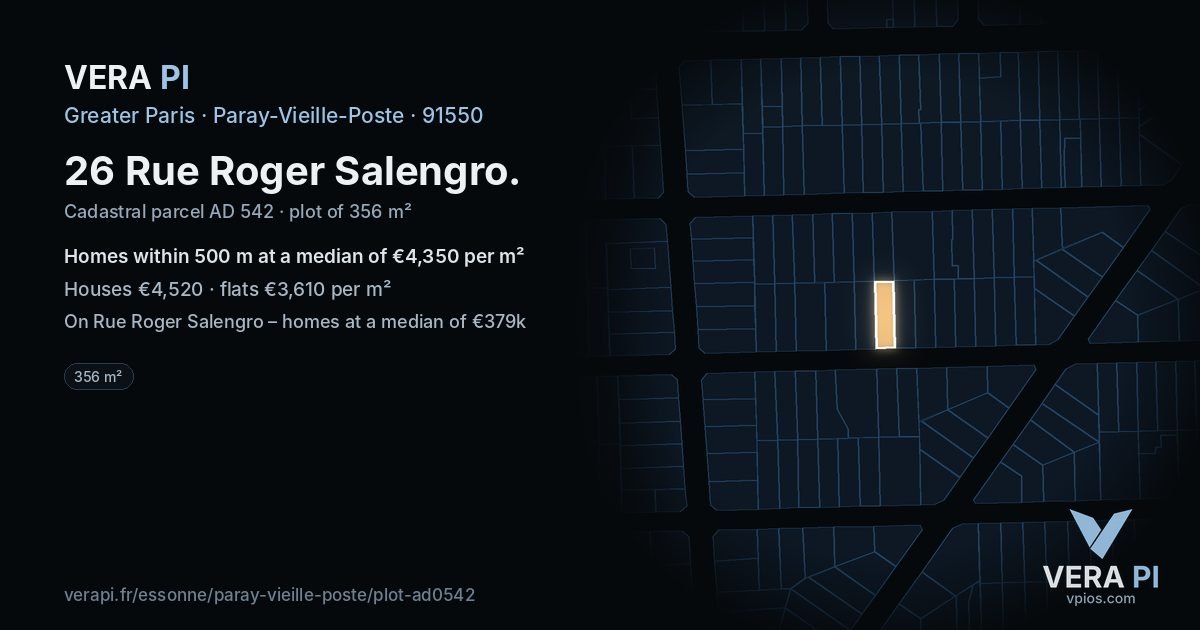 26 Rue Roger Salengro, Paray-Vieille-Poste at night – the plot lit, the parcels around coloured by the prices near them