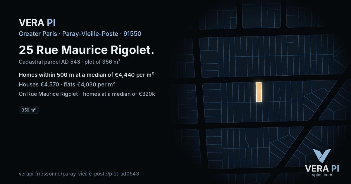 25 Rue Maurice Rigolet, Paray-Vieille-Poste at night – the plot lit, the parcels around coloured by the prices near them
