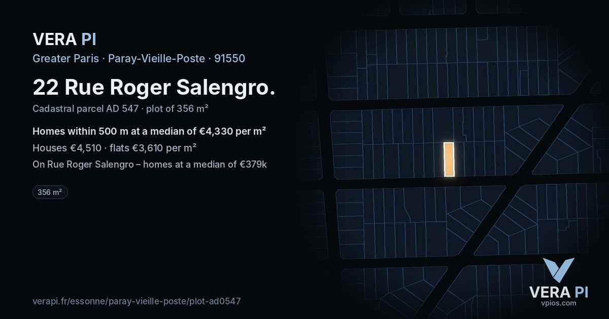 22 Rue Roger Salengro, Paray-Vieille-Poste at night – the plot lit, the parcels around coloured by the prices near them