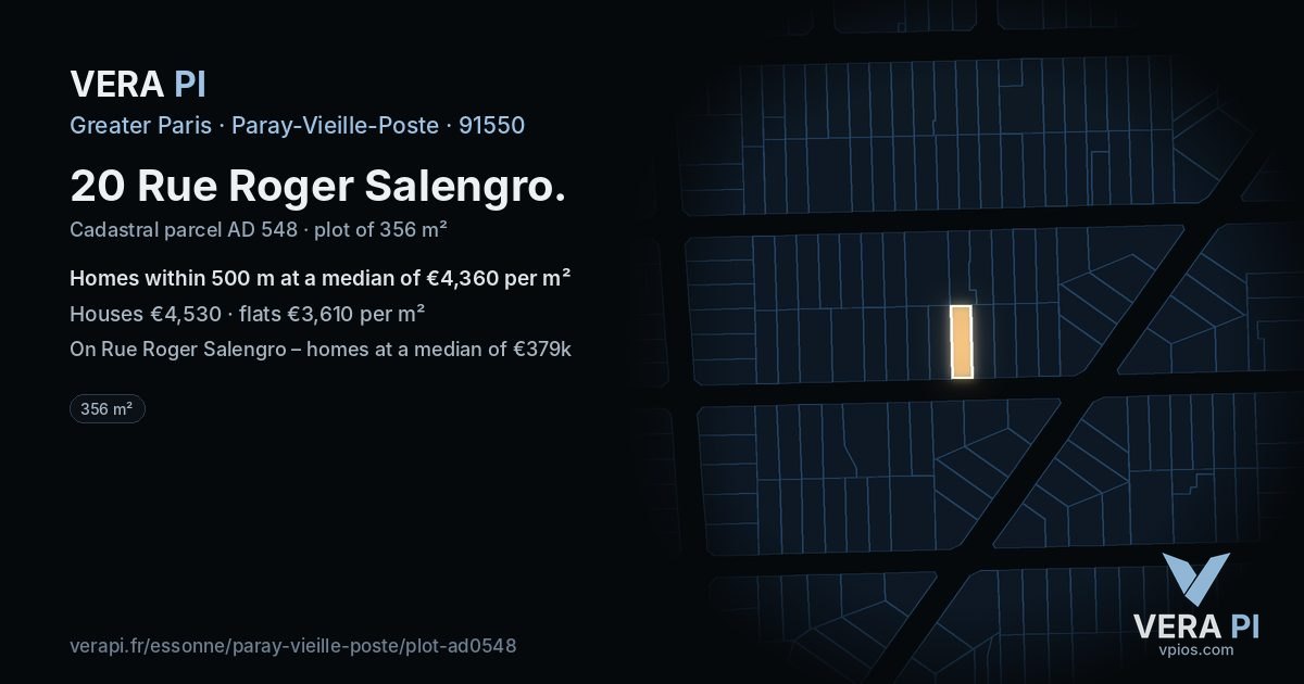 20 Rue Roger Salengro, Paray-Vieille-Poste at night – the plot lit, the parcels around coloured by the prices near them