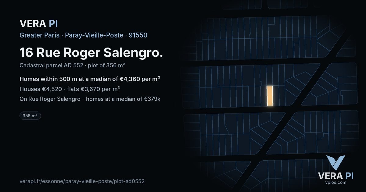 16 Rue Roger Salengro, Paray-Vieille-Poste at night – the plot lit, the parcels around coloured by the prices near them