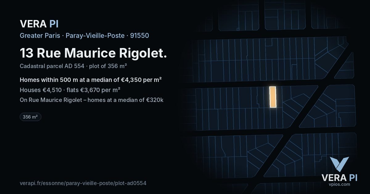 13 Rue Maurice Rigolet, Paray-Vieille-Poste at night – the plot lit, the parcels around coloured by the prices near them