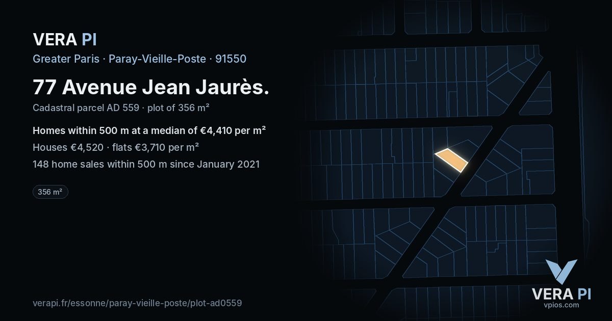 77 Avenue Jean Jaurès, Paray-Vieille-Poste at night – the plot lit, the parcels around coloured by the prices near them