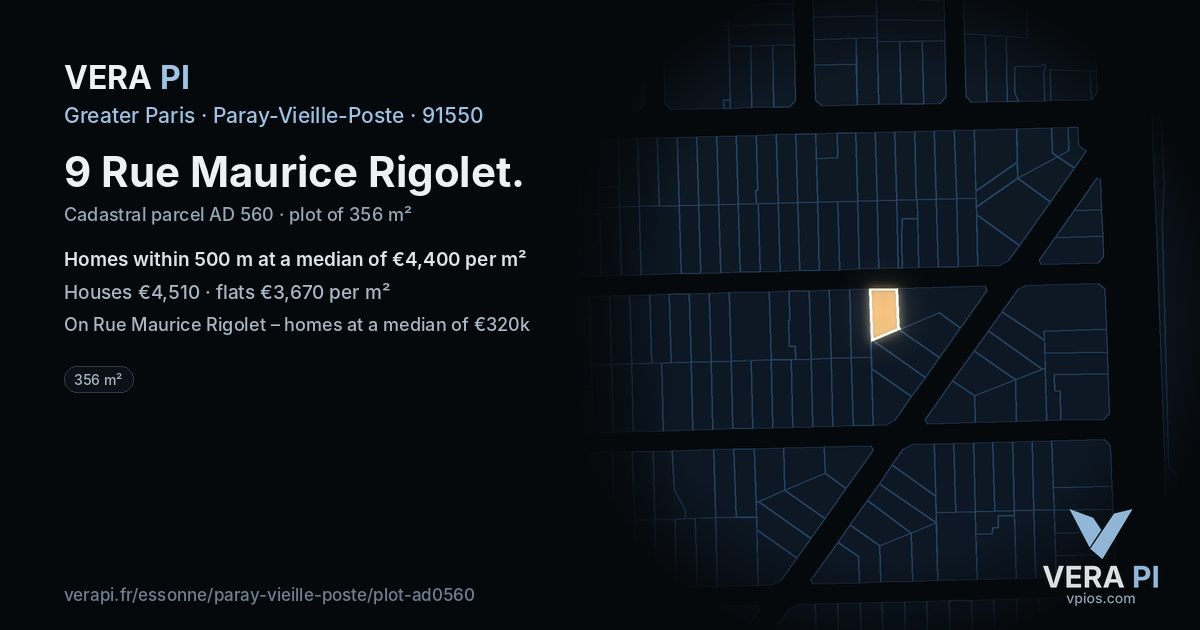 9 Rue Maurice Rigolet, Paray-Vieille-Poste at night – the plot lit, the parcels around coloured by the prices near them