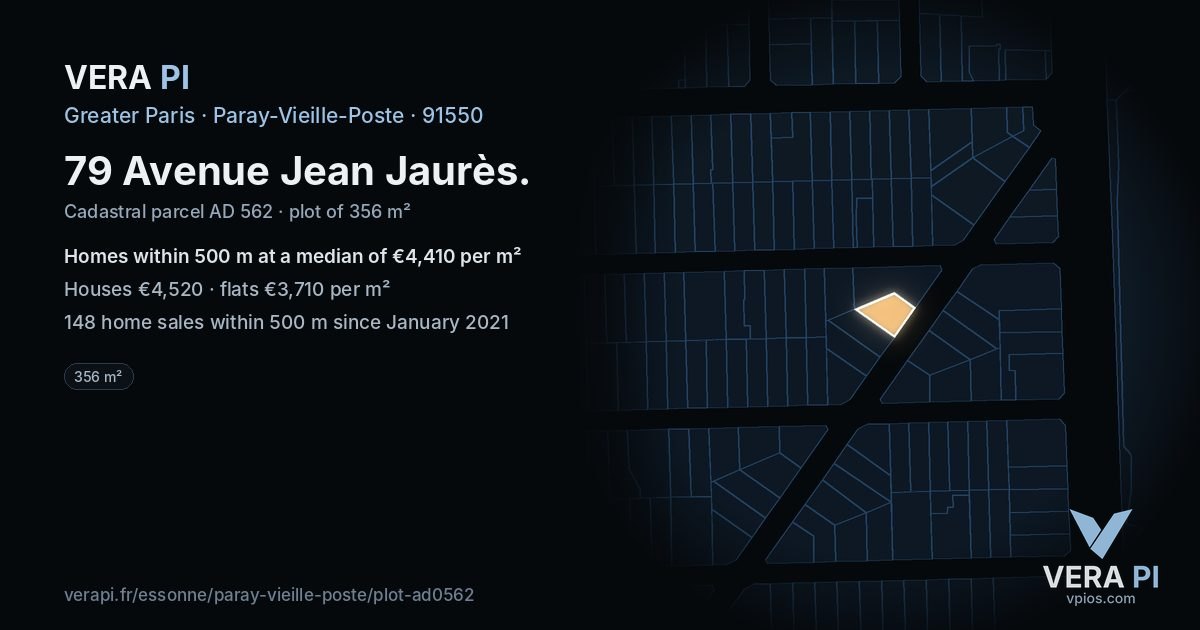 79 Avenue Jean Jaurès, Paray-Vieille-Poste at night – the plot lit, the parcels around coloured by the prices near them