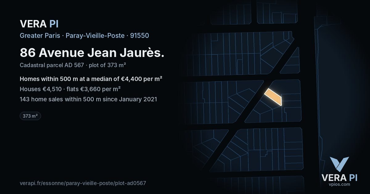 86 Avenue Jean Jaurès, Paray-Vieille-Poste at night – the plot lit, the parcels around coloured by the prices near them