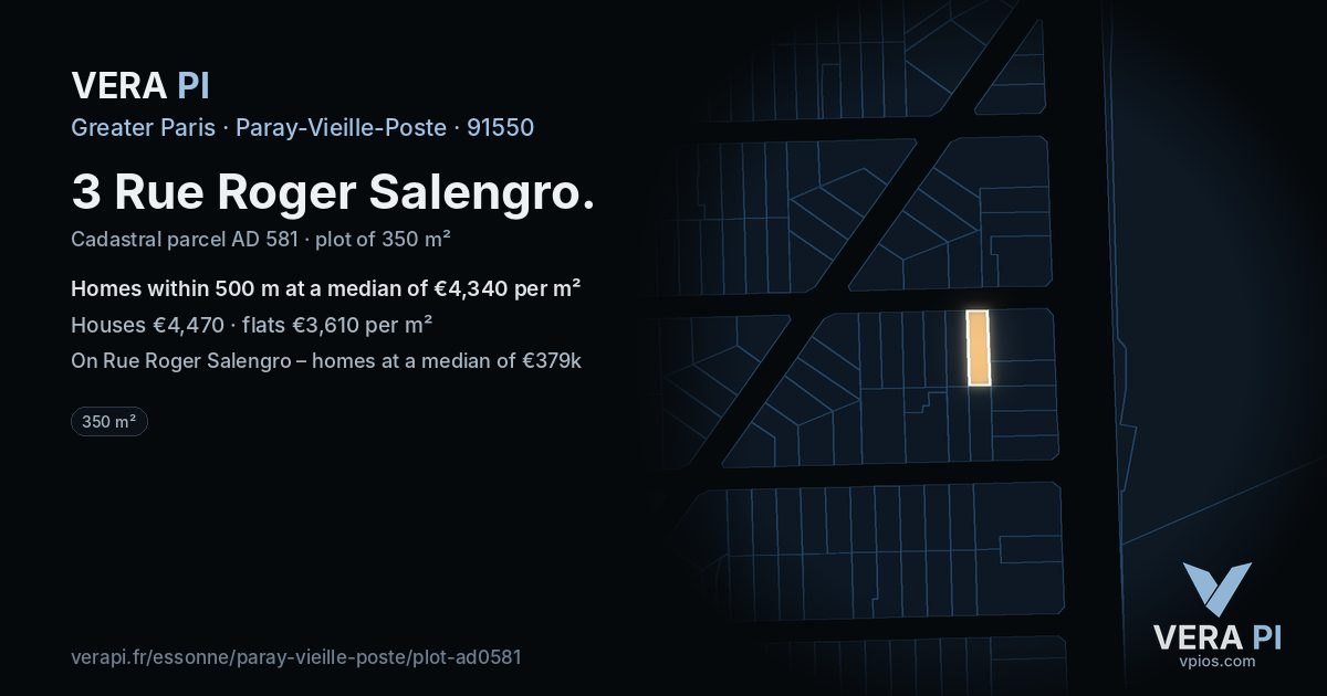 3 Rue Roger Salengro, Paray-Vieille-Poste at night – the plot lit, the parcels around coloured by the prices near them