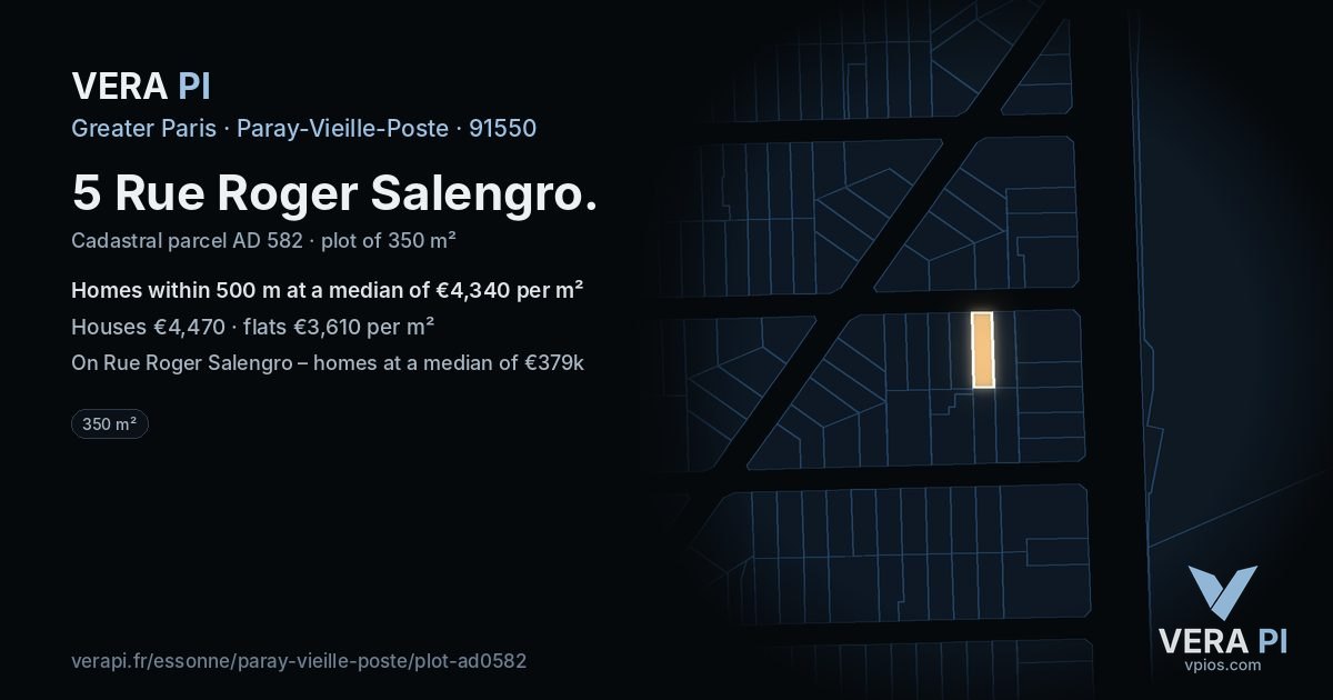 5 Rue Roger Salengro, Paray-Vieille-Poste at night – the plot lit, the parcels around coloured by the prices near them