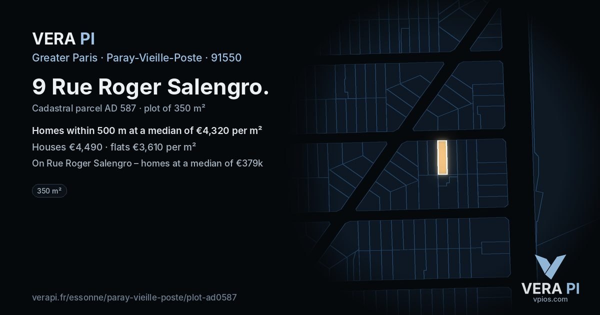 9 Rue Roger Salengro, Paray-Vieille-Poste at night – the plot lit, the parcels around coloured by the prices near them