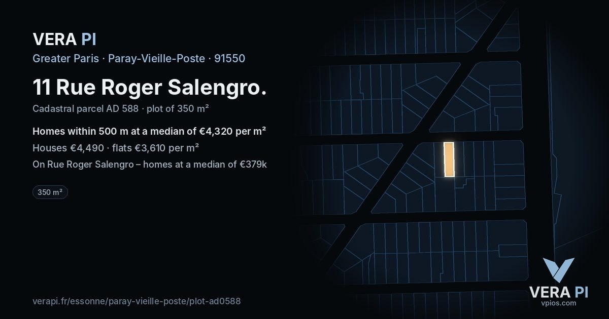 11 Rue Roger Salengro, Paray-Vieille-Poste at night – the plot lit, the parcels around coloured by the prices near them