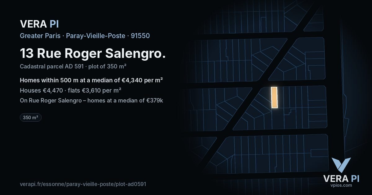 13 Rue Roger Salengro, Paray-Vieille-Poste at night – the plot lit, the parcels around coloured by the prices near them