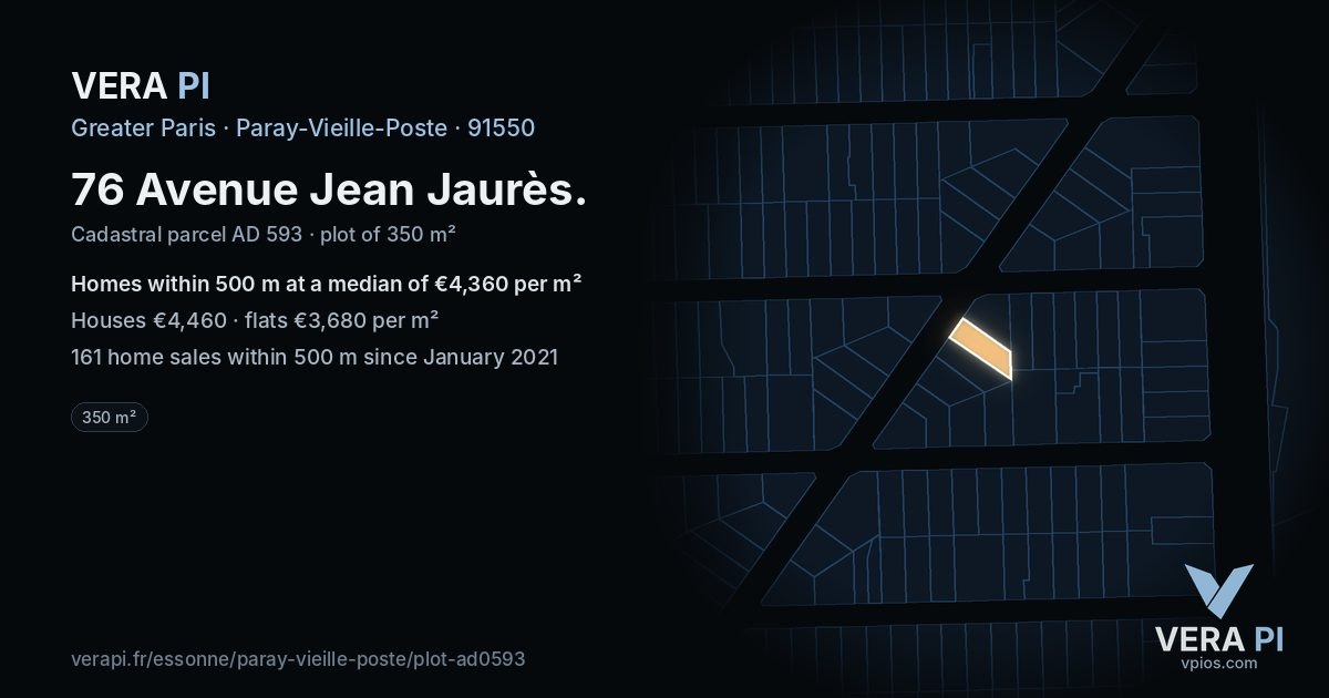 76 Avenue Jean Jaurès, Paray-Vieille-Poste at night – the plot lit, the parcels around coloured by the prices near them