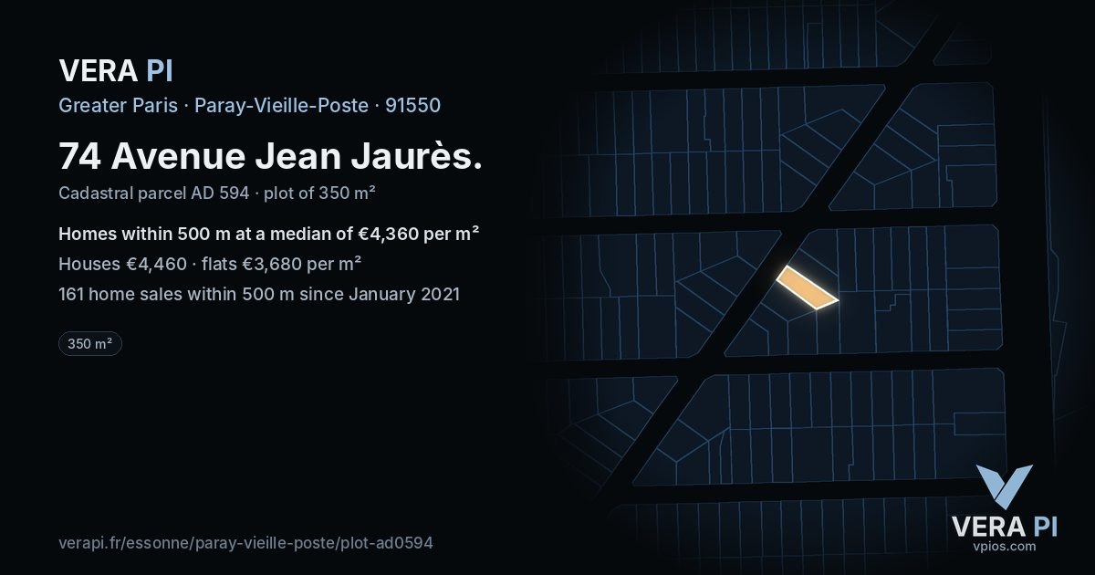 74 Avenue Jean Jaurès, Paray-Vieille-Poste at night – the plot lit, the parcels around coloured by the prices near them
