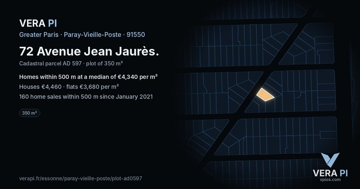 72 Avenue Jean Jaurès, Paray-Vieille-Poste at night – the plot lit, the parcels around coloured by the prices near them