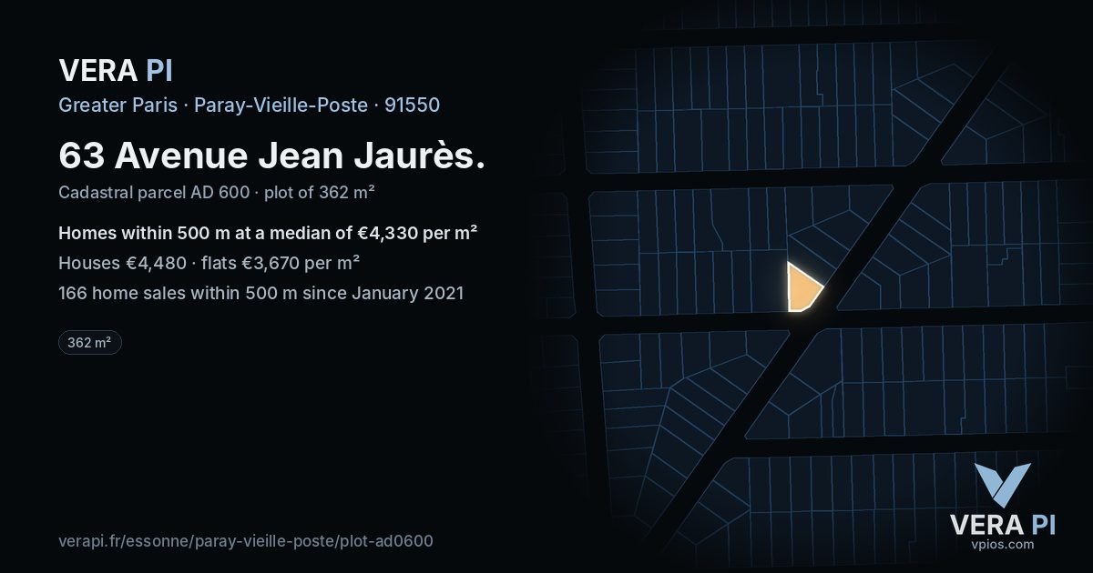 63 Avenue Jean Jaurès, Paray-Vieille-Poste at night – the plot lit, the parcels around coloured by the prices near them