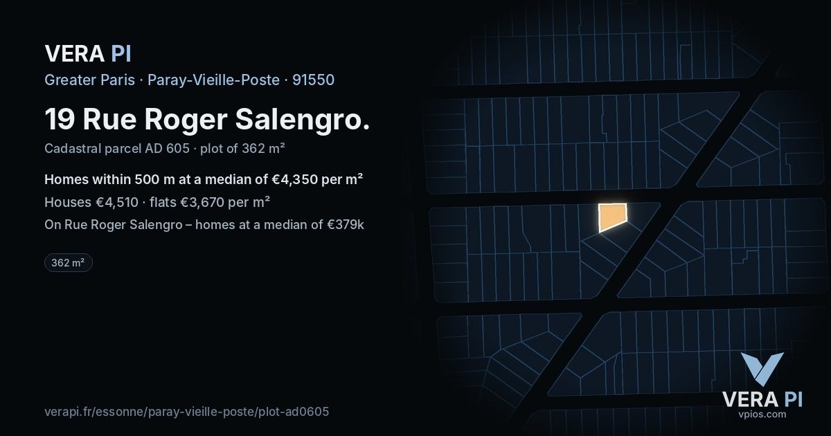 19 Rue Roger Salengro, Paray-Vieille-Poste at night – the plot lit, the parcels around coloured by the prices near them