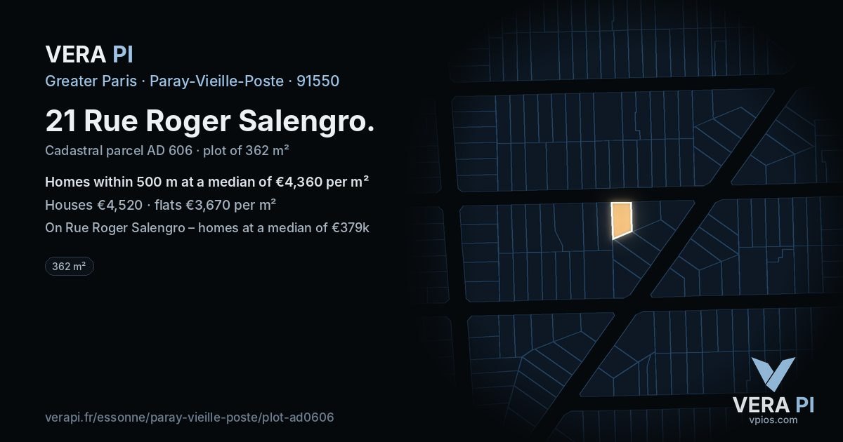 21 Rue Roger Salengro, Paray-Vieille-Poste at night – the plot lit, the parcels around coloured by the prices near them