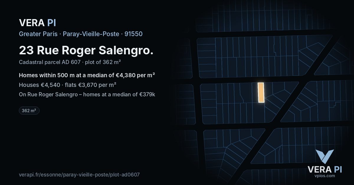 23 Rue Roger Salengro, Paray-Vieille-Poste at night – the plot lit, the parcels around coloured by the prices near them