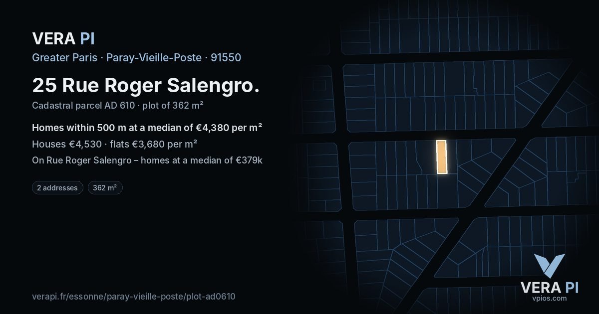 25 Rue Roger Salengro, Paray-Vieille-Poste at night – the plot lit, the parcels around coloured by the prices near them