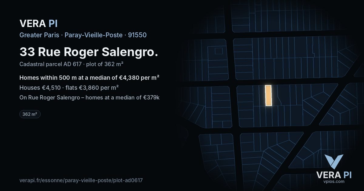 33 Rue Roger Salengro, Paray-Vieille-Poste at night – the plot lit, the parcels around coloured by the prices near them