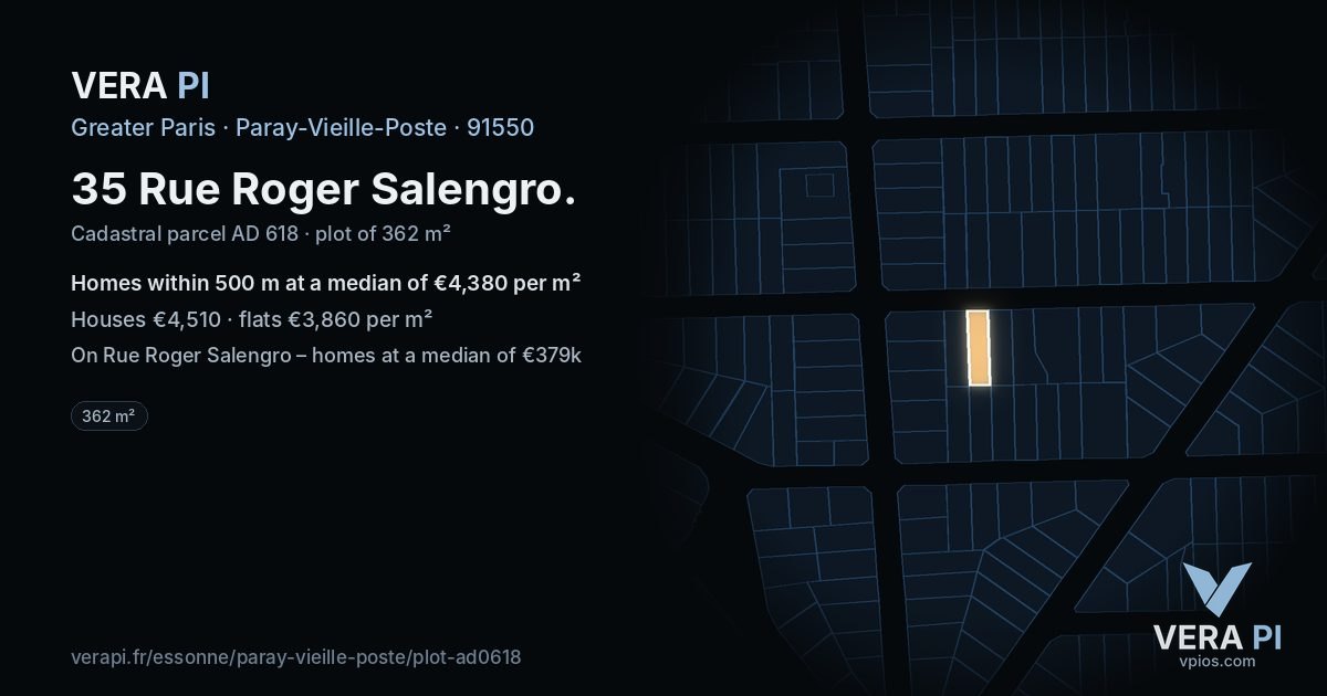 35 Rue Roger Salengro, Paray-Vieille-Poste at night – the plot lit, the parcels around coloured by the prices near them