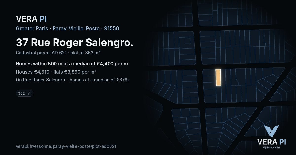 37 Rue Roger Salengro, Paray-Vieille-Poste at night – the plot lit, the parcels around coloured by the prices near them