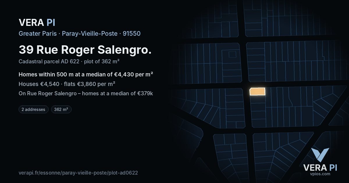 39 Rue Roger Salengro, Paray-Vieille-Poste at night – the plot lit, the parcels around coloured by the prices near them