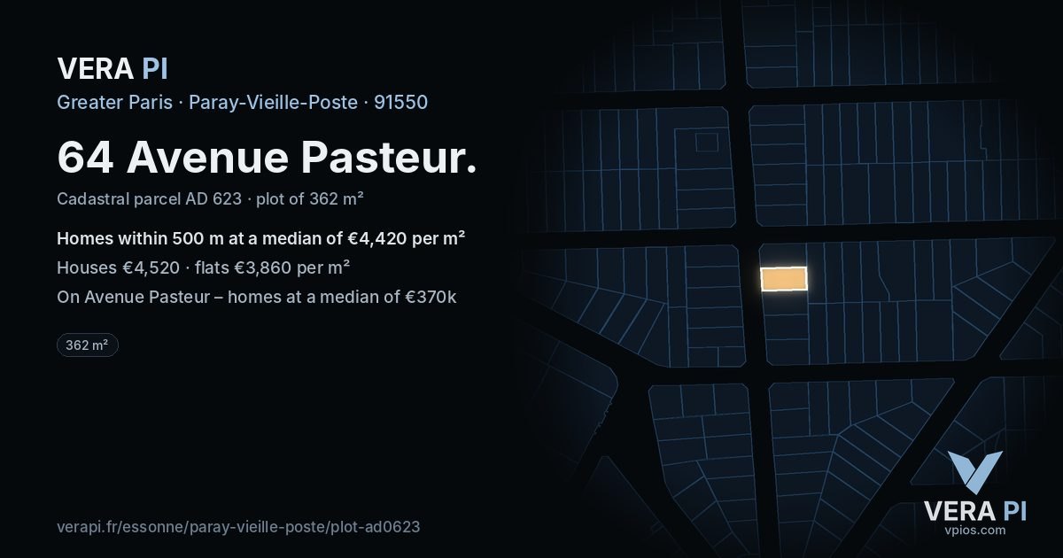 64 Avenue Pasteur, Paray-Vieille-Poste at night – the plot lit, the parcels around coloured by the prices near them