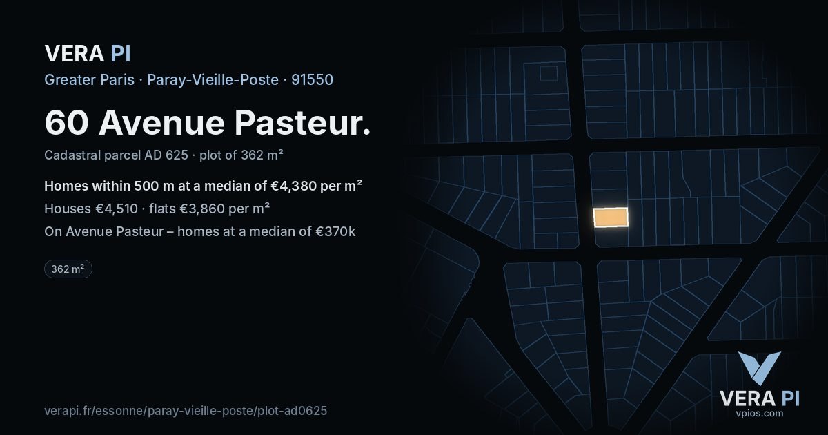 60 Avenue Pasteur, Paray-Vieille-Poste at night – the plot lit, the parcels around coloured by the prices near them