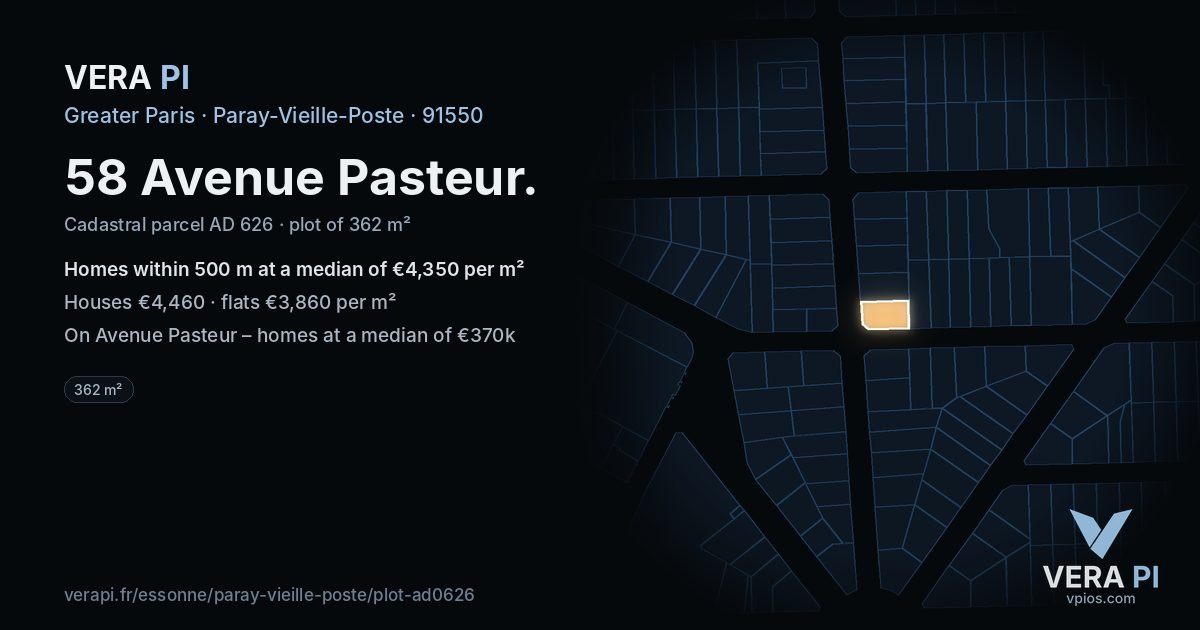 58 Avenue Pasteur, Paray-Vieille-Poste at night – the plot lit, the parcels around coloured by the prices near them