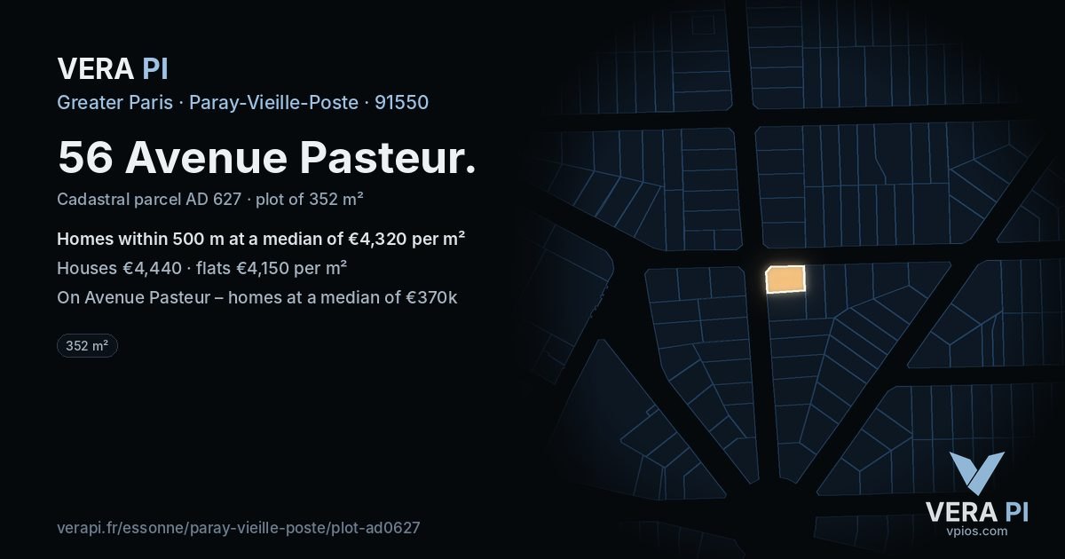 56 Avenue Pasteur, Paray-Vieille-Poste at night – the plot lit, the parcels around coloured by the prices near them