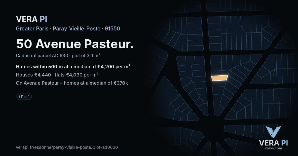 50 Avenue Pasteur, Paray-Vieille-Poste at night – the plot lit, the parcels around coloured by the prices near them