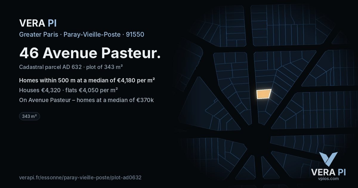 46 Avenue Pasteur, Paray-Vieille-Poste at night – the plot lit, the parcels around coloured by the prices near them