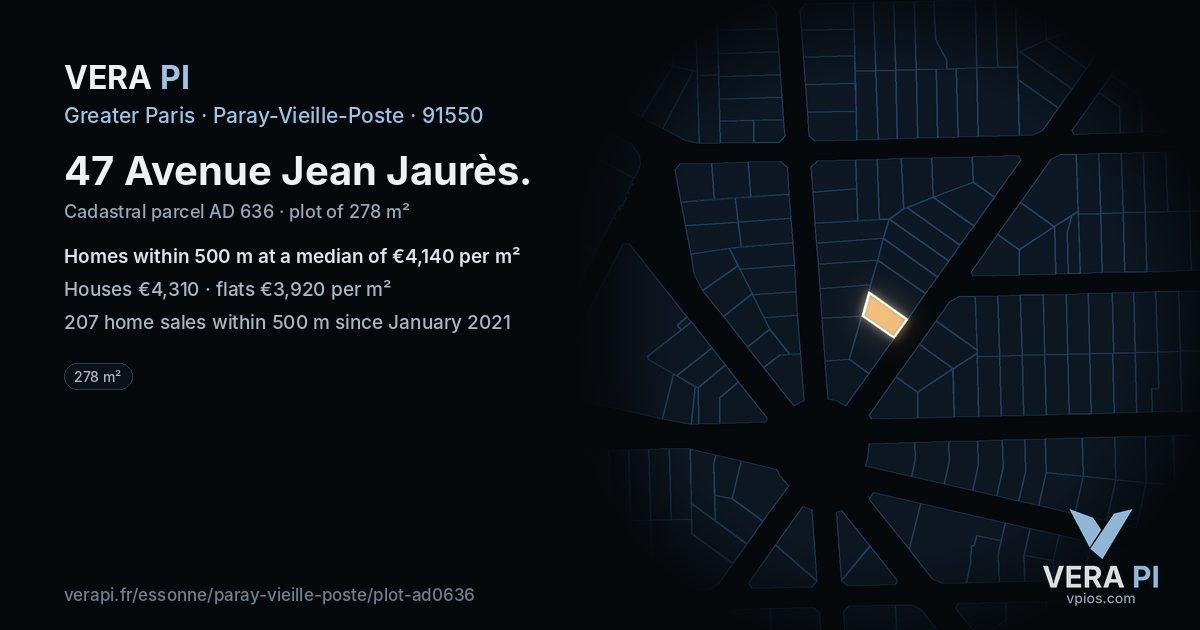 47 Avenue Jean Jaurès, Paray-Vieille-Poste at night – the plot lit, the parcels around coloured by the prices near them