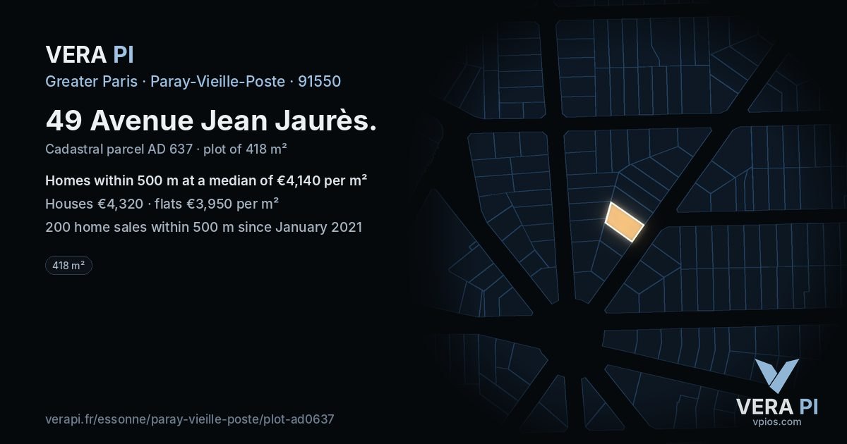 49 Avenue Jean Jaurès, Paray-Vieille-Poste at night – the plot lit, the parcels around coloured by the prices near them