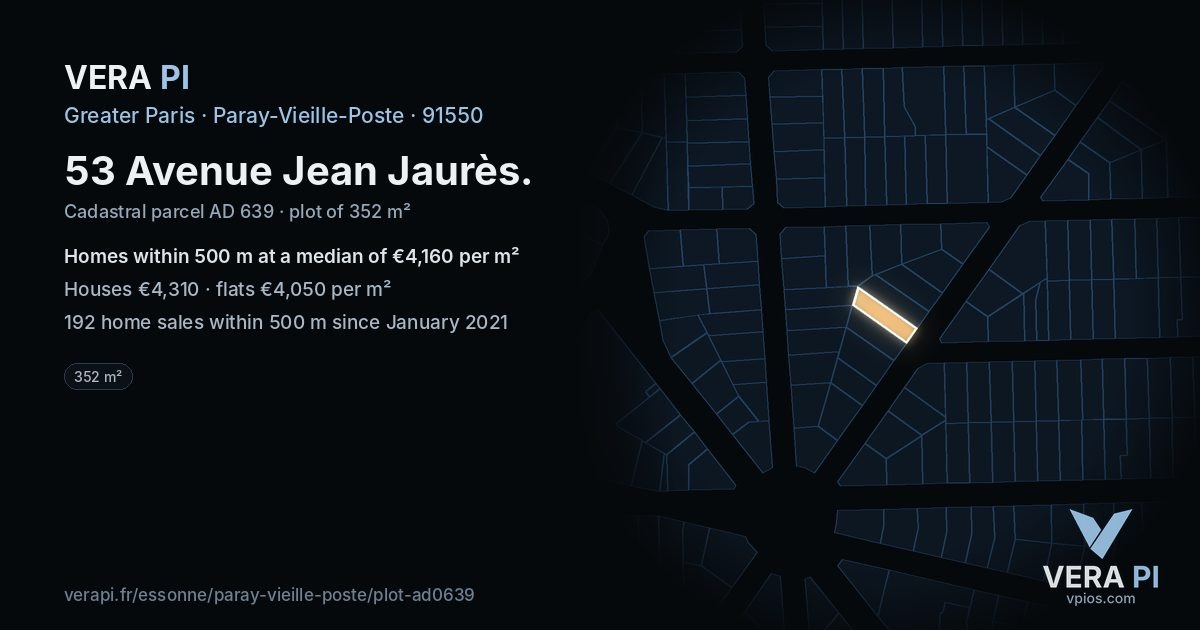 53 Avenue Jean Jaurès, Paray-Vieille-Poste at night – the plot lit, the parcels around coloured by the prices near them