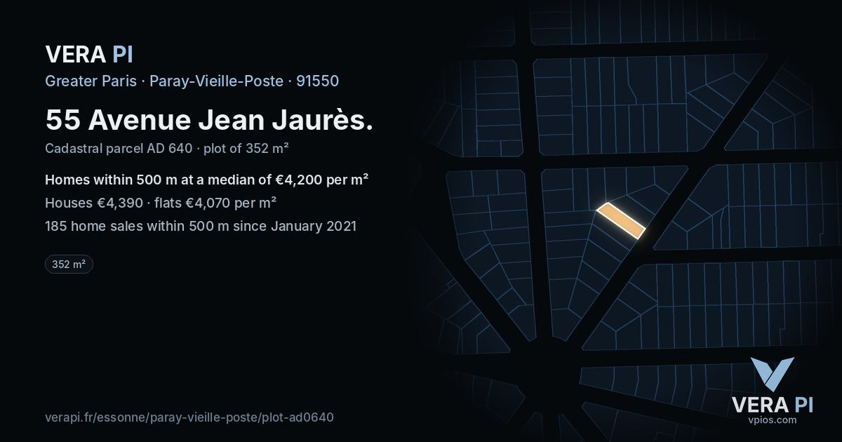 55 Avenue Jean Jaurès, Paray-Vieille-Poste at night – the plot lit, the parcels around coloured by the prices near them
