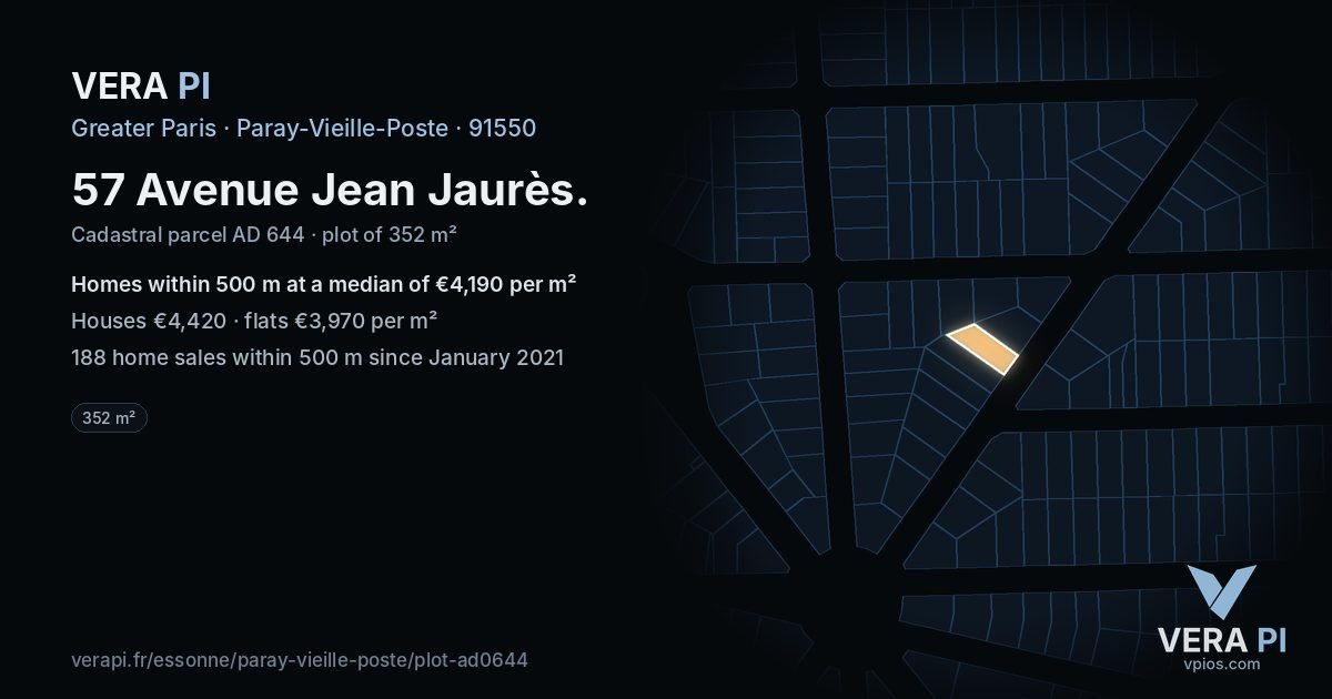 57 Avenue Jean Jaurès, Paray-Vieille-Poste at night – the plot lit, the parcels around coloured by the prices near them