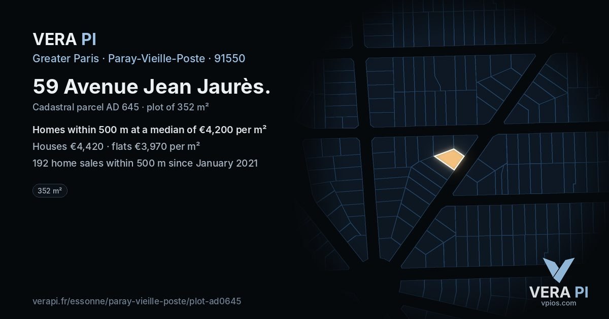 59 Avenue Jean Jaurès, Paray-Vieille-Poste at night – the plot lit, the parcels around coloured by the prices near them
