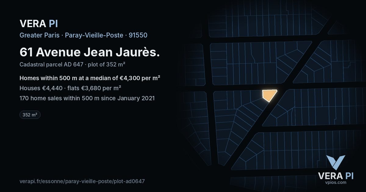 61 Avenue Jean Jaurès, Paray-Vieille-Poste at night – the plot lit, the parcels around coloured by the prices near them