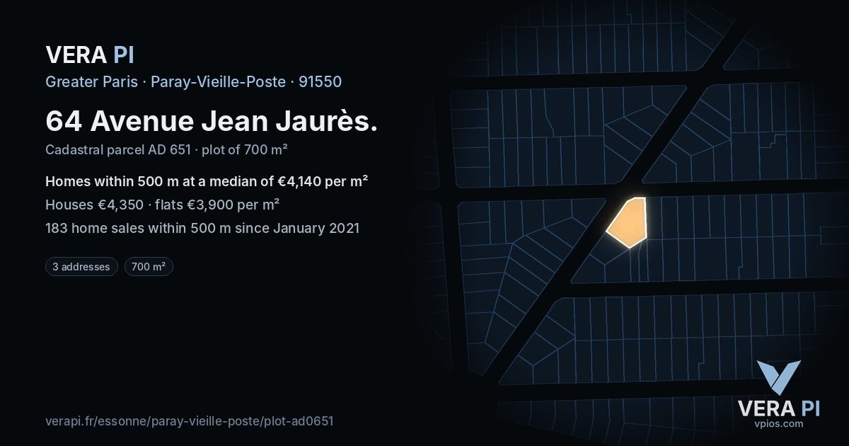 64 Avenue Jean Jaurès, Paray-Vieille-Poste at night – the plot lit, the parcels around coloured by the prices near them