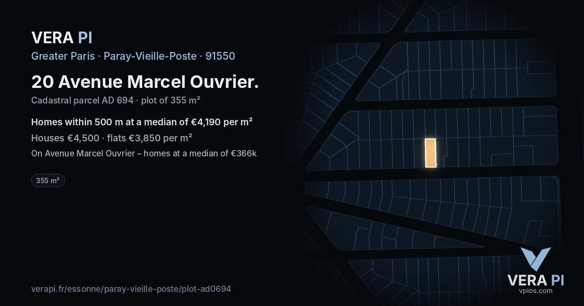 20 Avenue Marcel Ouvrier, Paray-Vieille-Poste at night – the plot lit, the parcels around coloured by the prices near them