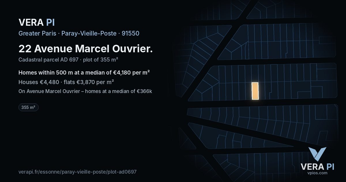 22 Avenue Marcel Ouvrier, Paray-Vieille-Poste at night – the plot lit, the parcels around coloured by the prices near them
