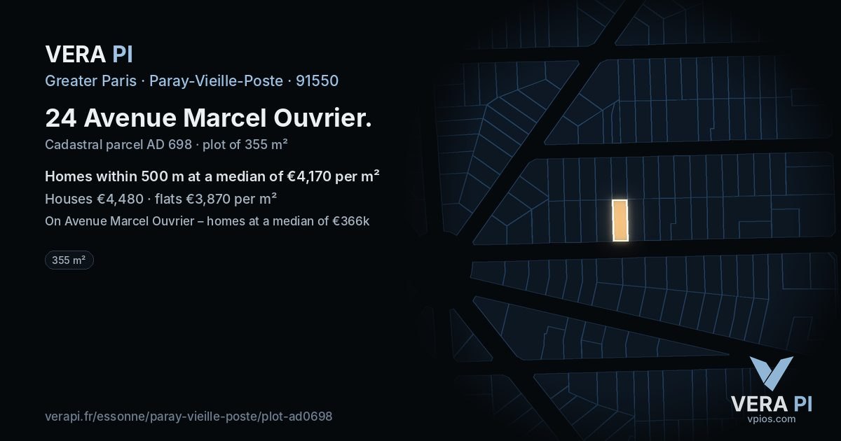 24 Avenue Marcel Ouvrier, Paray-Vieille-Poste at night – the plot lit, the parcels around coloured by the prices near them