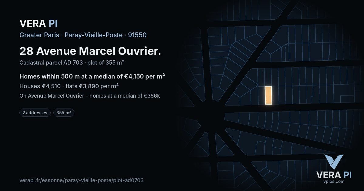 28 Avenue Marcel Ouvrier, Paray-Vieille-Poste at night – the plot lit, the parcels around coloured by the prices near them