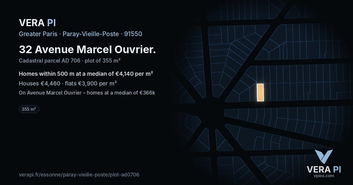 32 Avenue Marcel Ouvrier, Paray-Vieille-Poste at night – the plot lit, the parcels around coloured by the prices near them