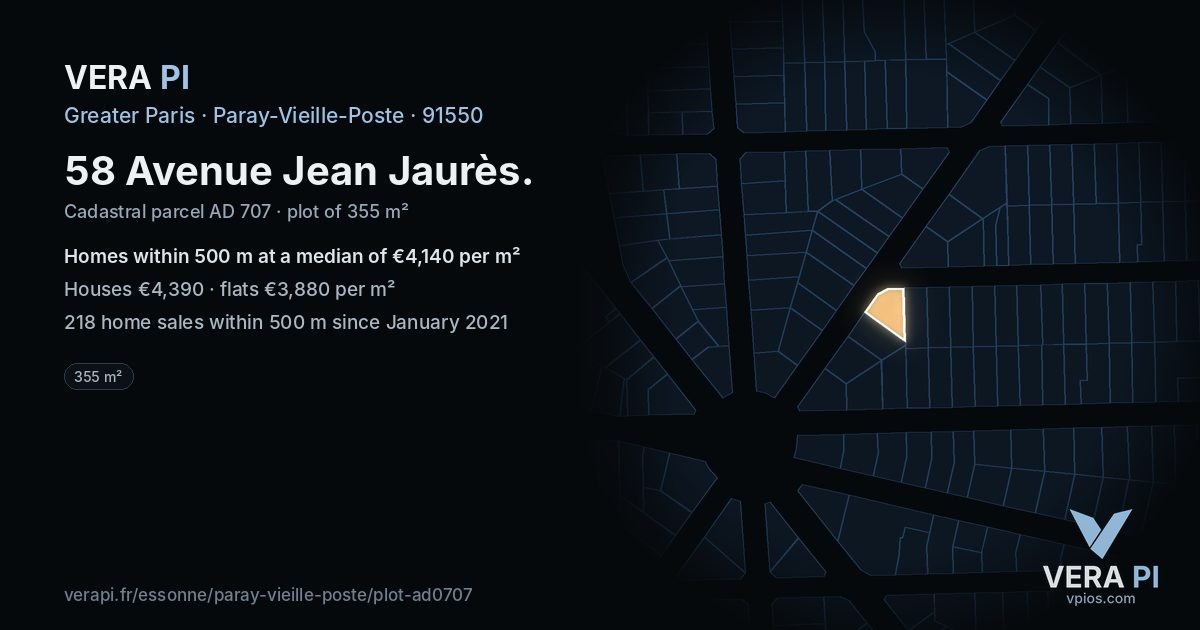 58 Avenue Jean Jaurès, Paray-Vieille-Poste at night – the plot lit, the parcels around coloured by the prices near them