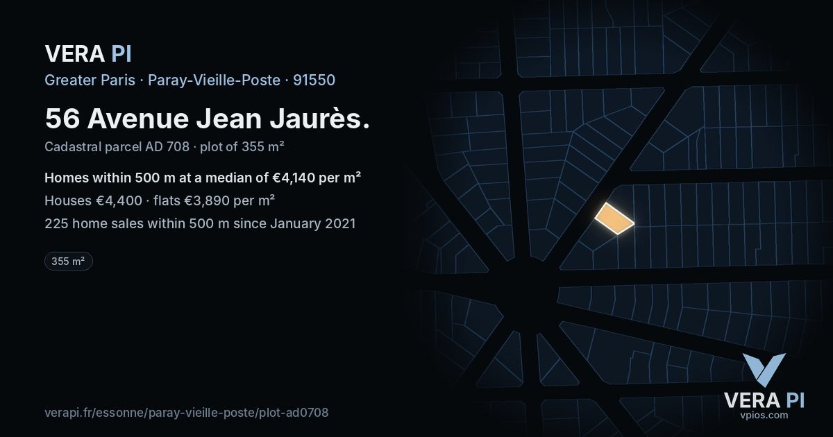 56 Avenue Jean Jaurès, Paray-Vieille-Poste at night – the plot lit, the parcels around coloured by the prices near them