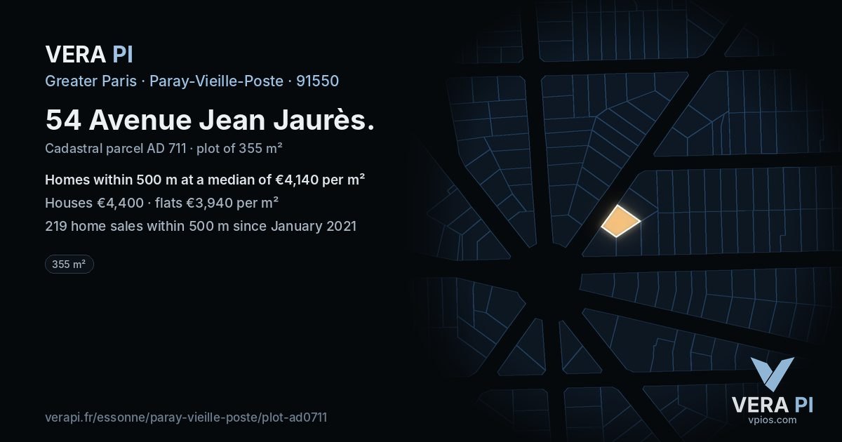 54 Avenue Jean Jaurès, Paray-Vieille-Poste at night – the plot lit, the parcels around coloured by the prices near them