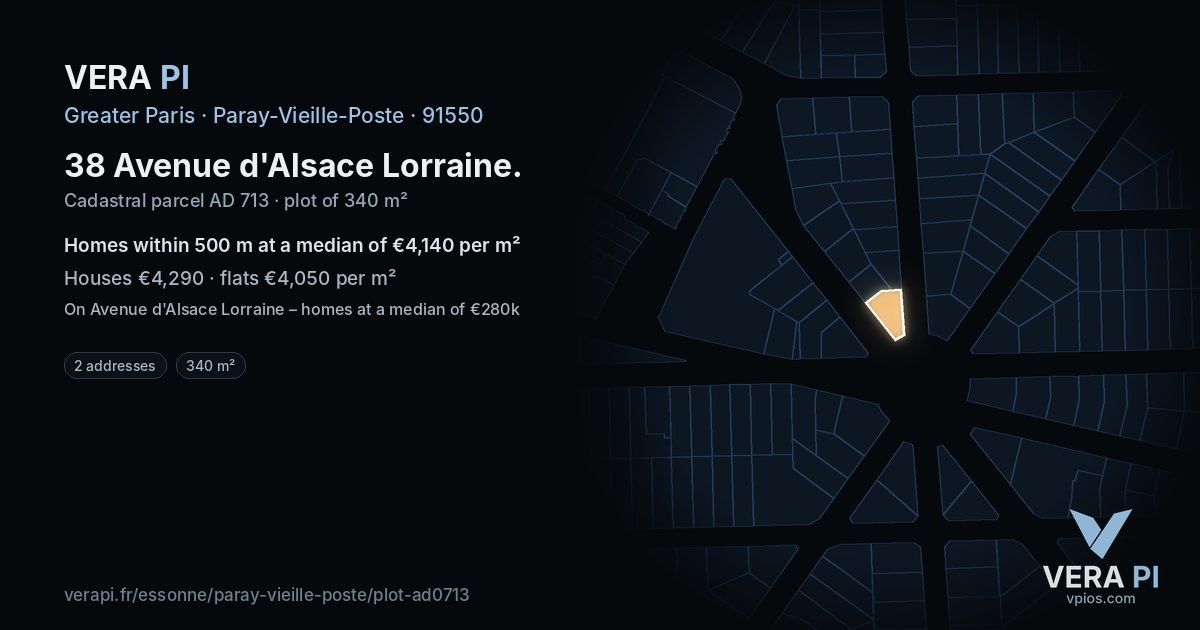 38 Avenue d'Alsace Lorraine, Paray-Vieille-Poste at night – the plot lit, the parcels around coloured by the prices near them